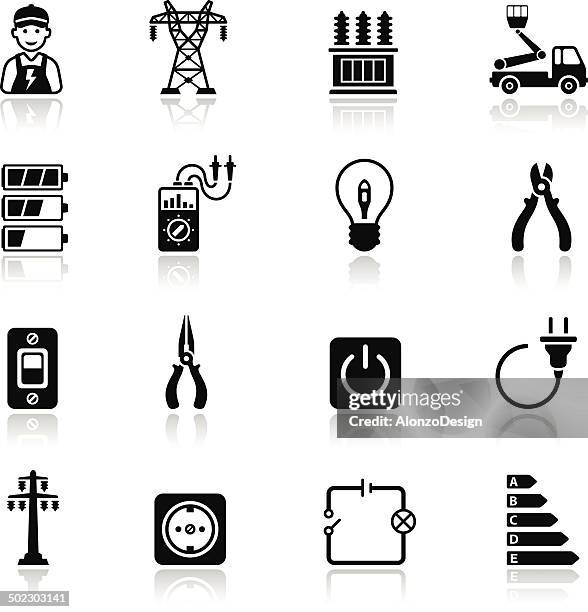 electricity icon set - toggle switch stock illustrations