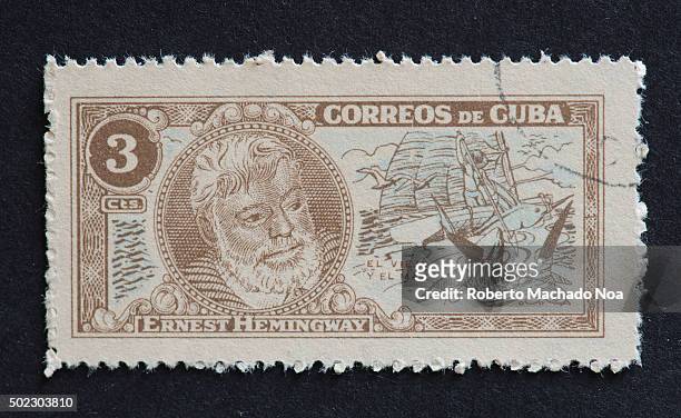 Ernest Hemingway commemorative stamps published in Cuba.Vintage Cuban postage stamps collection.