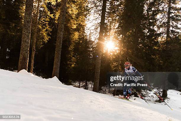 Lucie Charvatova from Czech Republic on the course during women 12,5km mass start at Biathlon World Cup race.