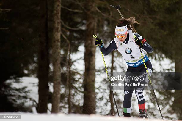 Dorothea Wierer from Italy on the course during women 12,5 km mass start at Biathlon World Cup race.