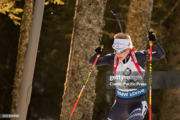 Federica Sanfilippo from Italy on the course during women 12,5 km mass start at Biathlon World Cup race.