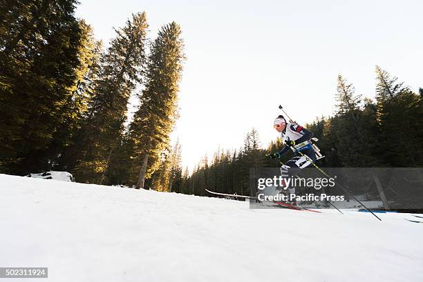 Dorothea Wierer from Italy on the course during women 12,5 km mass start at Biathlon World Cup race.