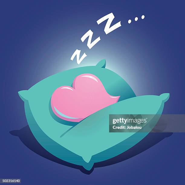 illustrazioni stock, clip art, cartoni animati e icone di tendenza di cuore di dormire su un cuscino - sleep