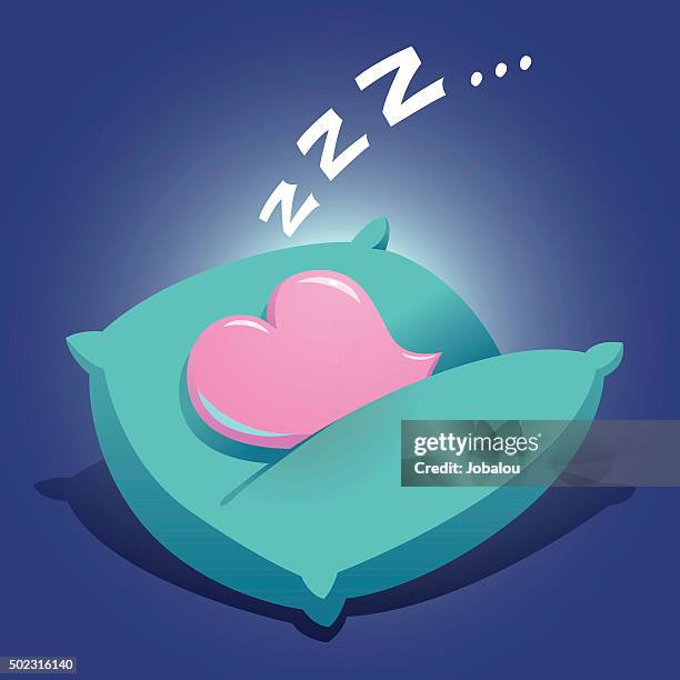 stockillustraties, clipart, cartoons en iconen met heart sleeping on a cushion - pillow