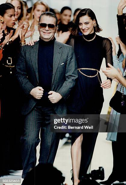 Designer Karl Lagerfeld with chanel house model Ines de La Fressarge