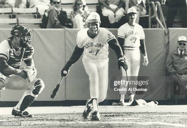 Rough start: Blue Jays shortstop Tony Fernandez lets out a yell after fouling a ball off his foot in the first inning of last night's game with the...