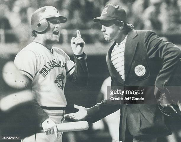 And Furthermore: Jays' Ron Fairly has a few words to say to home plate umpire Steve Palermo after being called out for fan interference. Jays led 4-3...