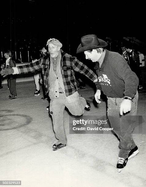 Entertainer Don Harron and ex-Leaf Eddie Shack; top left; were among those on tap at Maple Leaf Gardens yesterday for the annual Bobby Orr...