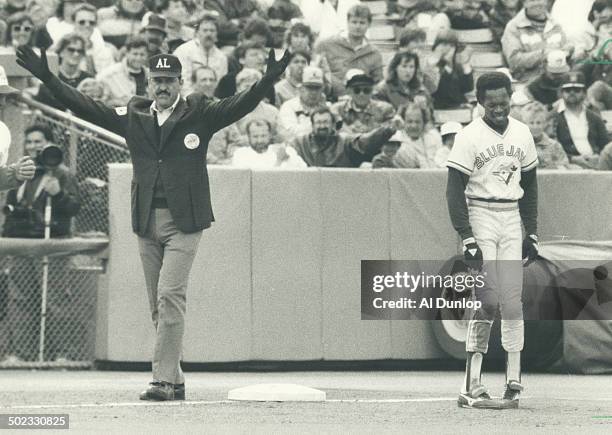 Making it happen: Tony Fernandez's speed on the base paths produces the Blue Jays' third run in the fifth inning. After singling; Fernandez streaked...