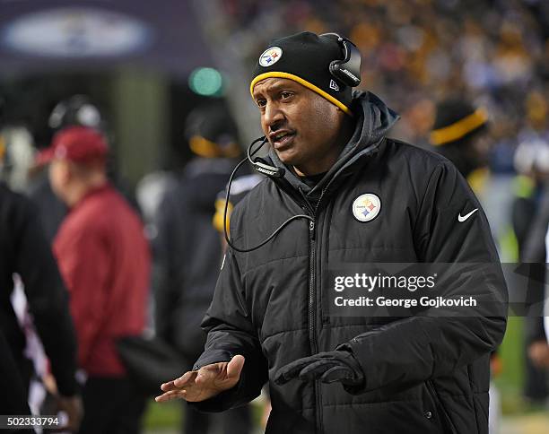 Defensive backs coach Carnell Lake of the Pittsburgh Steelers looks on from the sideline during a game against the Denver Broncos at Heinz Field on...