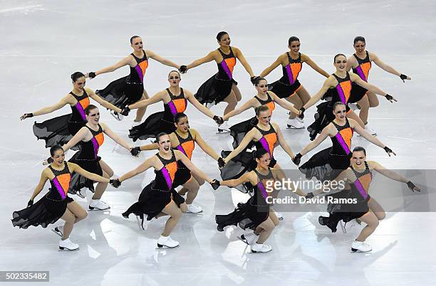 Team Haydenettes of USA performs during the Synchronized Skating Free program during day three of the ISU Grand Prix of Figure Skating Final...