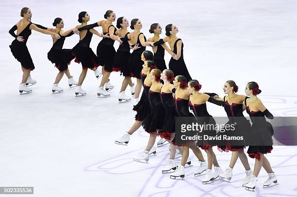Team Paradise of Russia performs during the Synchronized Skating Free program during day three of the ISU Grand Prix of Figure Skating Final...
