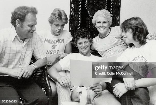 Moving photo: Terry Fox was 22 in 1980; the year he ran his Marathon of Hope. With him; from left; are father Rolly; brother Darell; mother Beatty...