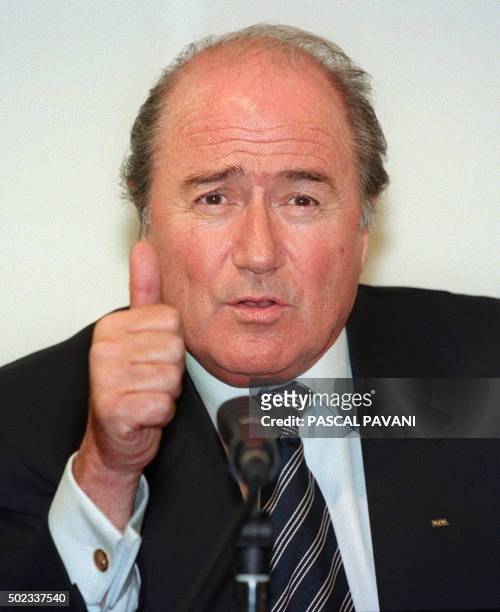Le président suisse de la Fédération internationale de football , Joseph Sepp Blatter, s'exprime lors d'une conférence de presse, le 12 janvier au...