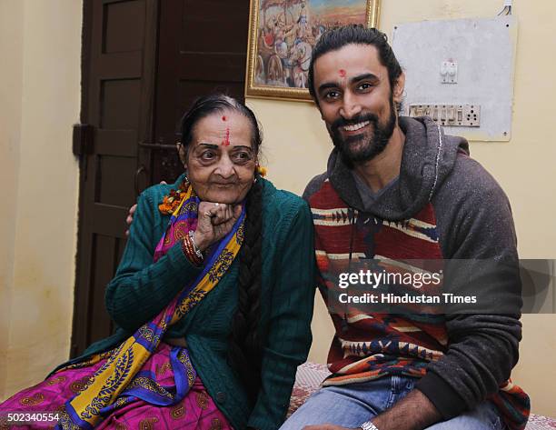 Veteran dancer and former English lecturer Tara Balgopal with Bollywood actor Kunal Kapoor during an interview on December 18, 2015 in New Delhi,...