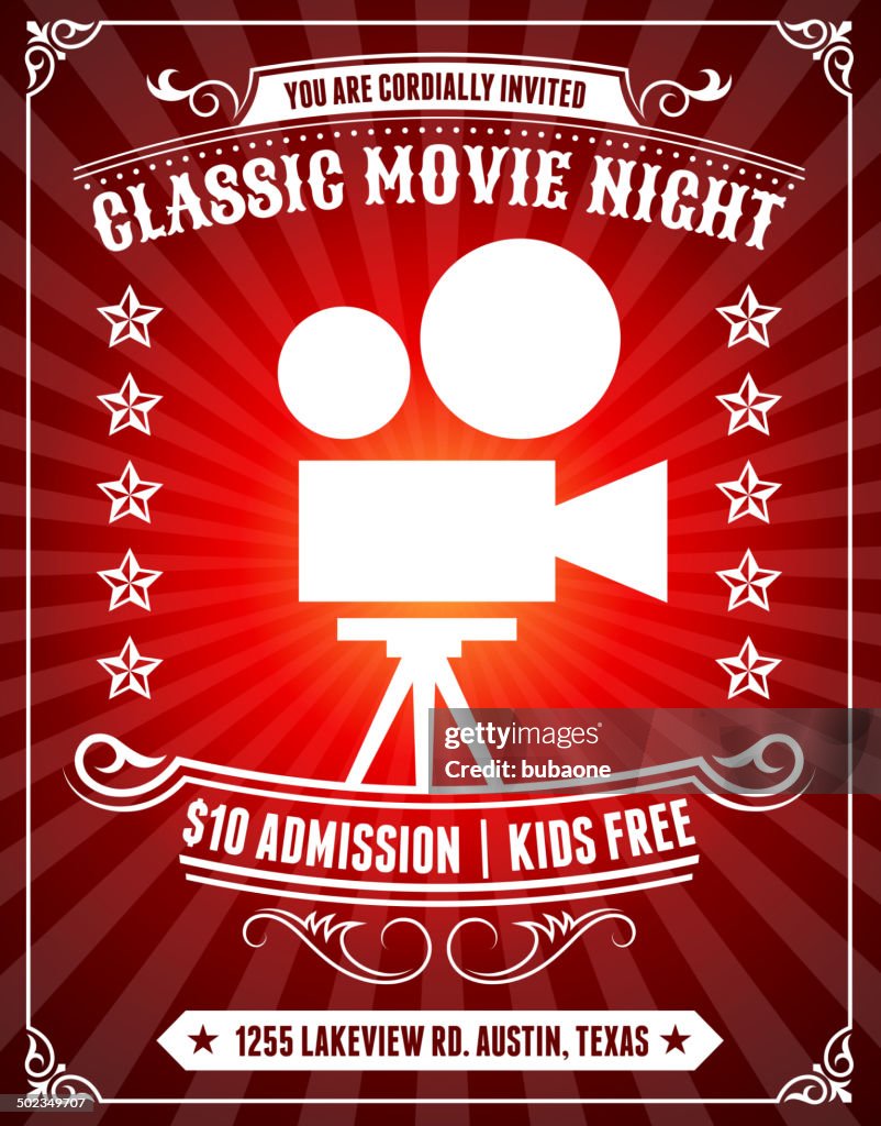 Classic Movie Night Poster on Red Background