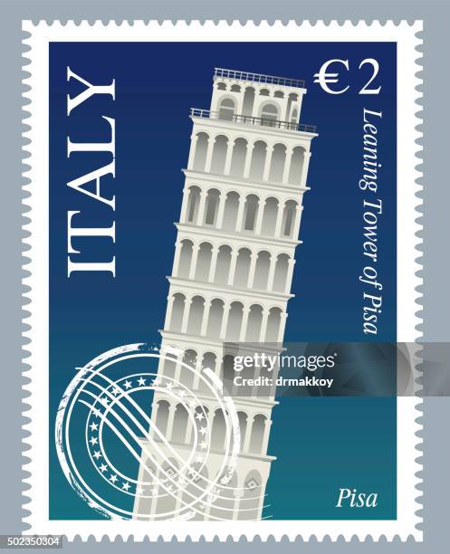 italien briefmarken - leaning tower of pisa stock-grafiken, -clipart, -cartoons und -symbole