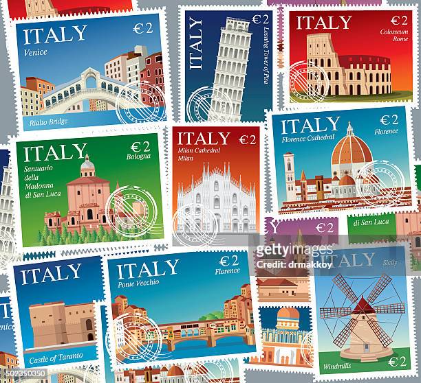 ilustraciones, imágenes clip art, dibujos animados e iconos de stock de italia sellos - catedral de milán