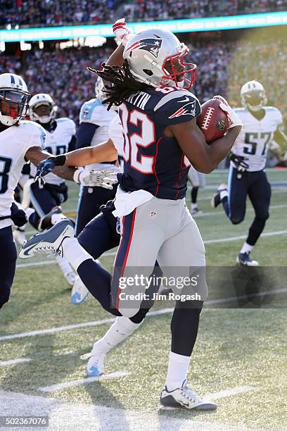 Keshawn Martin of the New England Patriots runs with the ball during the game against the Tennessee Titans at Gillette Stadium on December 20, 2015...