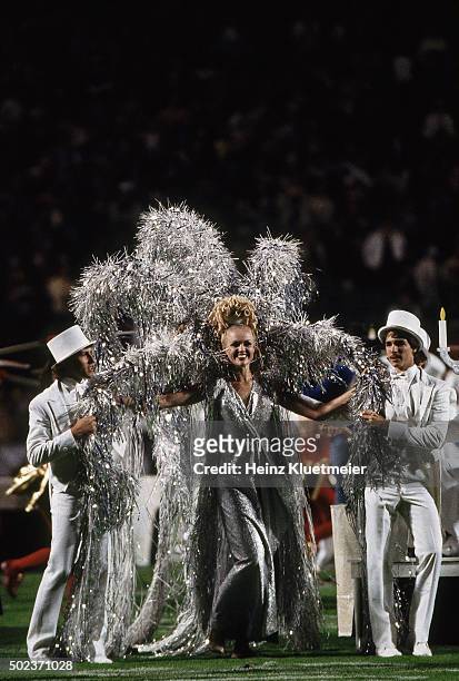 Super Bowl XVIII: Halftime show featuring "Salute to Superstars of the Silver Screen" during Washington Redskins vs Los Angeles Raiders game at Tampa...