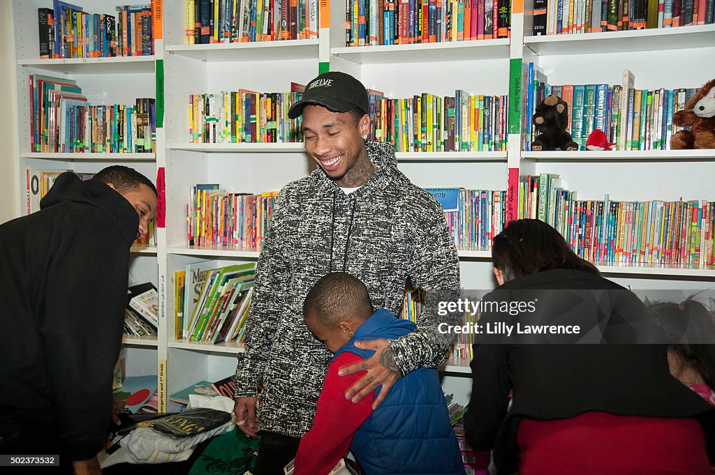 Tyga Presents Surprise Holiday Party To School On Wheels Children At Skid Row Learning Center