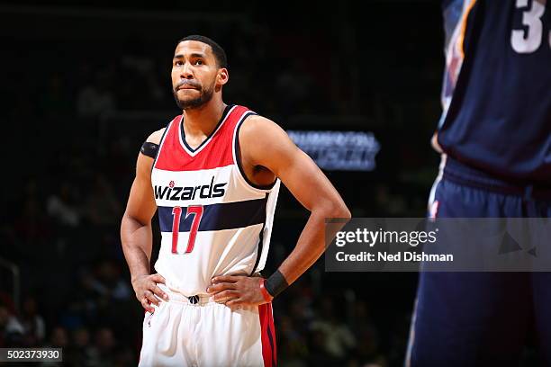 Garrett Temple of the Washington Wizards during the game against the Memphis Grizzlies on December 23, 2015 at Verizon Center in Washington, District...