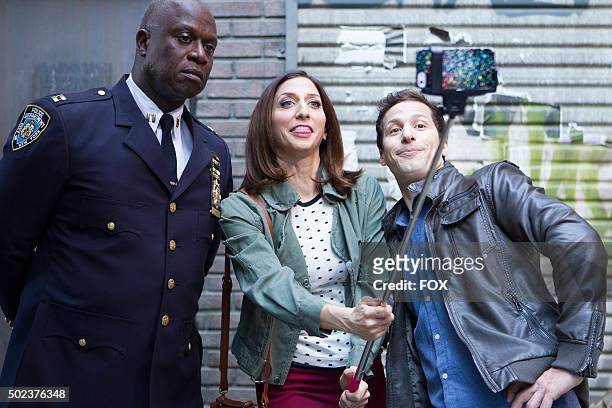 Capt. Holt , Gina and Jake in the "The Oolong Slayer" episode of BROOKLYN NINE-NINE airing Sunday, Oct. 18 on FOX.