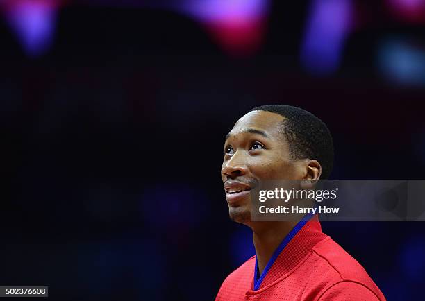 Wesley Johnson of the Los Angeles Clippers warms up before the game against the Utah Jazz at Staples Center on November 25, 2015 in Los Angeles,...