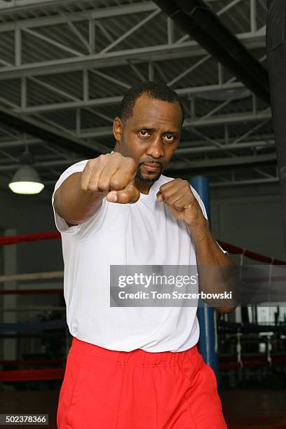 Boxer Thomas Hearns poses after training in his converted boxing gym on January 17, 2006 in Detroit, Michigan.