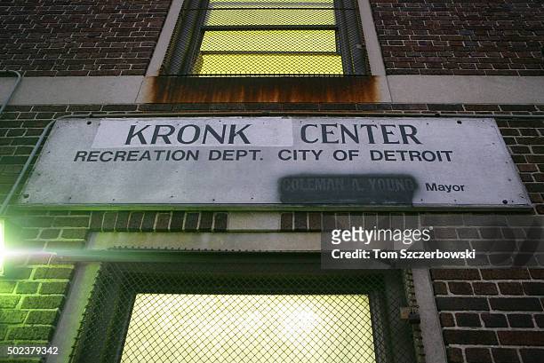 The sign above the entrance to the Kronk boxing gym and recreation center building on January 17, 2006 in Detroit, Michigan.