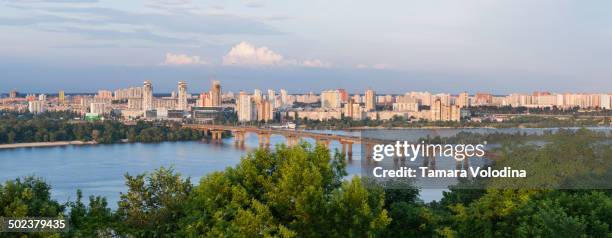 paton bridge over iver dniepro - kyiv panorama stock pictures, royalty-free photos & images