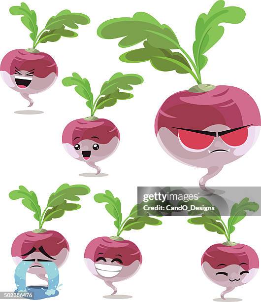 turnip cartoon set b - root vegetables white background stock illustrations