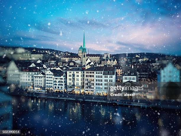 christmas snow in zurich, switzerland - zürich bildbanksfoton och bilder