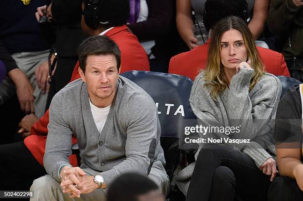 Mark Wahlberg and Rhea Durham attend a basketball game between the Oklahoma City Thunder and the Los Angeles Lakers at Staples Center on December 23,...