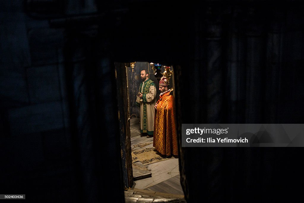 Christian Pilgrims Visit The Church Of Nativity In Bethlehem