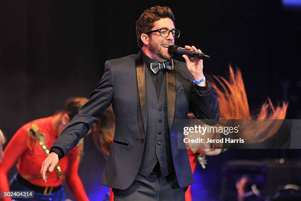 Elliott Yamin performs at the OC Christmas Extravaganza Concert and Ball at Christ Cathedral on December 23, 2015 in Garden Grove, California.