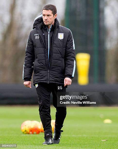 Remi Garde manager of Aston Villa in action during a Aston Villa training session at the club's training ground at Bodymoor Heath on December 24,...