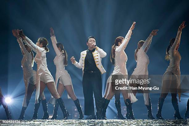 South Korean singer PSY performs onstage during the 'All Night Stand 2015' on December 24, 2015 in Seoul, South Korea.