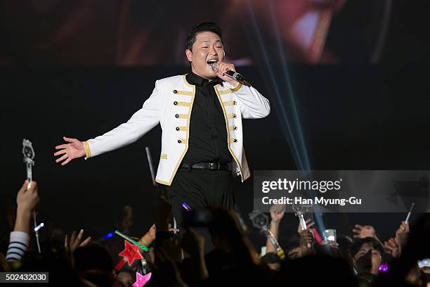 South Korean singer PSY performs onstage during the 'All Night Stand 2015' on December 24, 2015 in Seoul, South Korea.