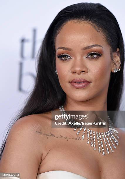 Recording artist Rihanna arrives at Rihanna and The Clara Lionel Foundation Host 2nd Annual Diamond Ball at The Barker Hanger on December 10, 2015 in...