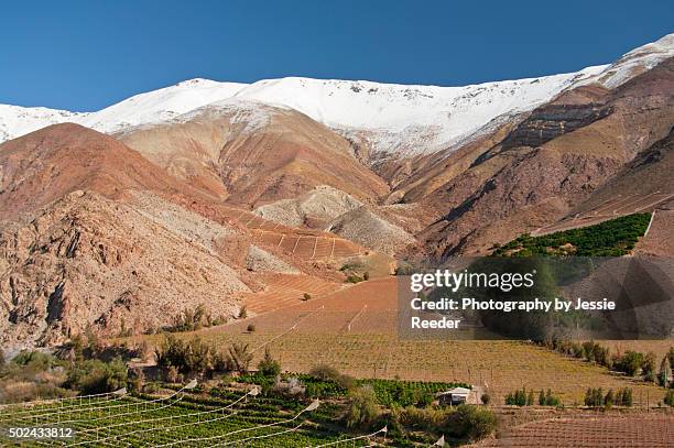 elqui valley with snow, chile - valle fotografías e imágenes de stock