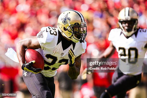 Marcus Murphy of the New Orleans Saints in action during the game against the Tampa Bay Buccaneers at Raymond James Stadium on December 13, 2015 in...