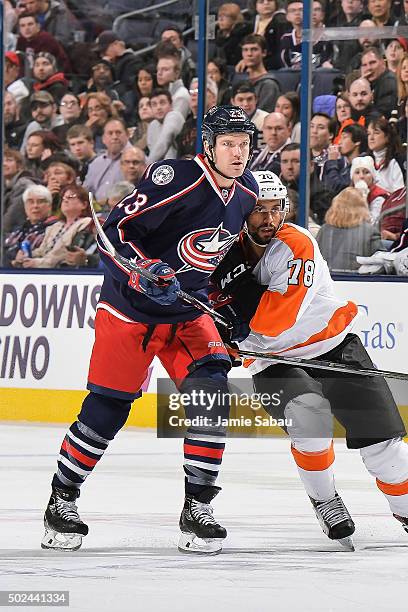 David Clarkson of the Columbus Blue Jackets skates against the Philadelphia Flyers on December 19, 2015 at Nationwide Arena in Columbus, Ohio.