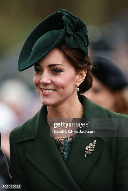 Catherine, Duchess of Cambridge attends a Christmas Day church service at Sandringham on December 25, 2015 in King's Lynn, England.