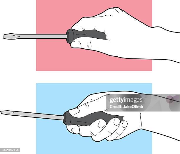 ilustraciones, imágenes clip art, dibujos animados e iconos de stock de mano agarrando destornillador de trazado - destornillador