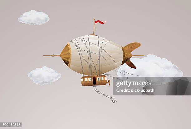 illustrations, cliparts, dessins animés et icônes de ballon dirigeable d'airship steampunk - steampunk