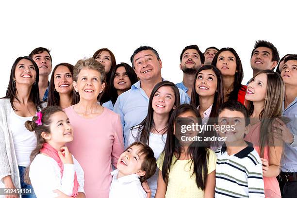 group of people thinking - grootmoeder witte achtergrond stockfoto's en -beelden