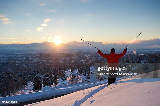 man skiing in utah - alta utah stock pictures, royalty-free photos & images
