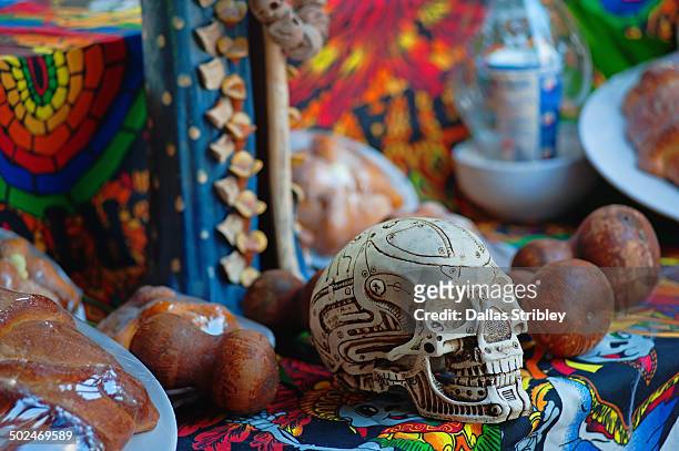 day of the dead skull+decorations, akumal, mexico - sugar skull 個照片及圖片檔