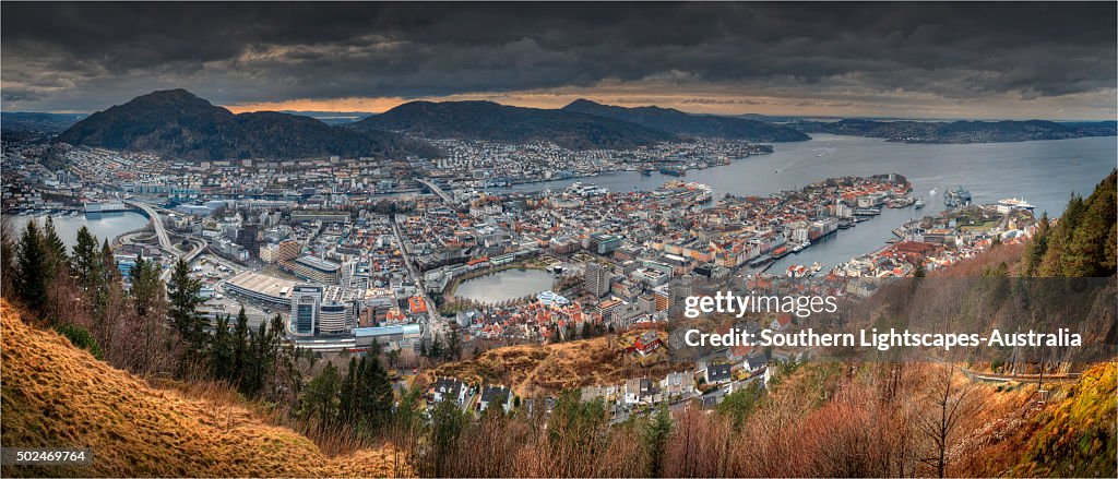 A winter panorama of the city of Bergen, Norway.